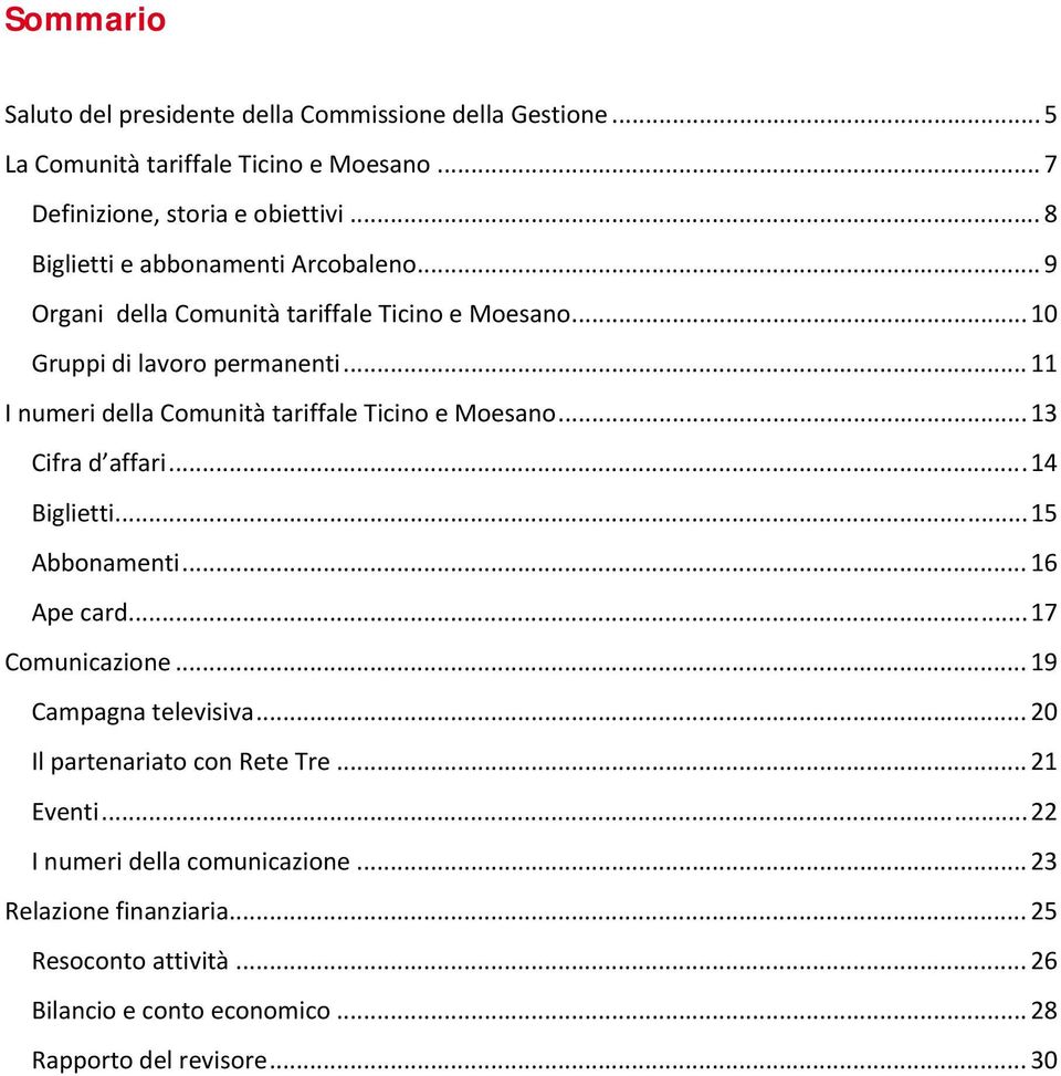 .. 11 I numeri della Comunità tariffale Ticino e Moesano... 13 Cifra d affari... 14 Biglietti... 15 Abbonamenti... 16 Ape card... 17 Comunicazione.