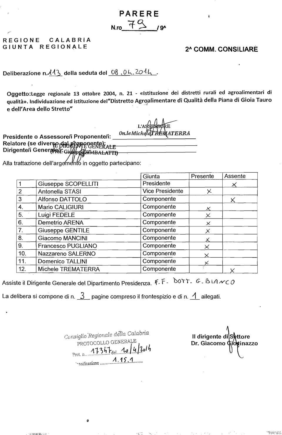 'area dello Stretto" L'A~... On.1eMich. -. T Presidente o Assessore/l Proponentell:. A ERRA Relatore (se dive"ìe6mlil.:d~ Dirigenteli Gener~t.,{BA ~.