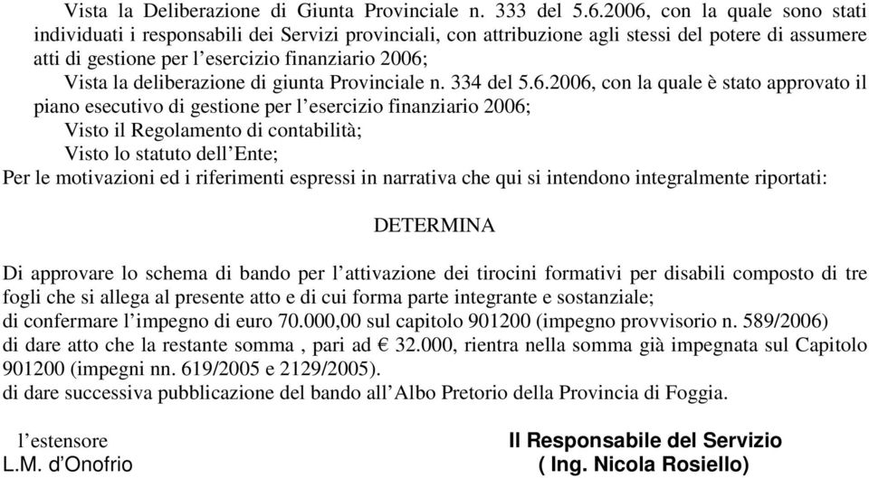 deliberazione di giunta Provinciale n. 334 del 5.6.