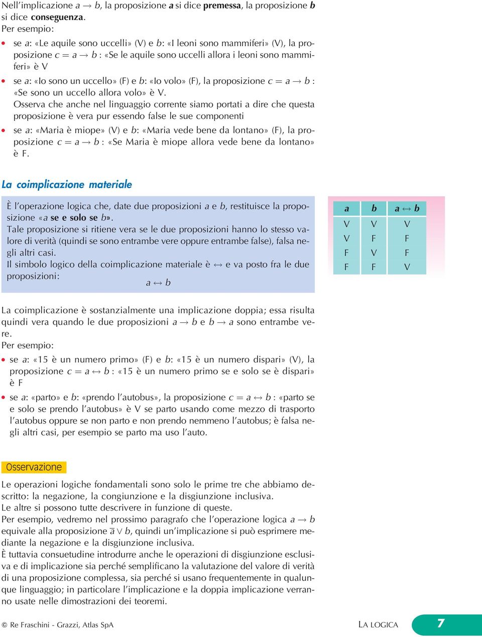 Osserva che anche ne inguaggio corrente siamo portati a dire che questa proposizione eá vera pur essendo fase e sue componenti se a: «MariaeÁ miope» (V) e b: «Maria vede bene da ontano» (F), a