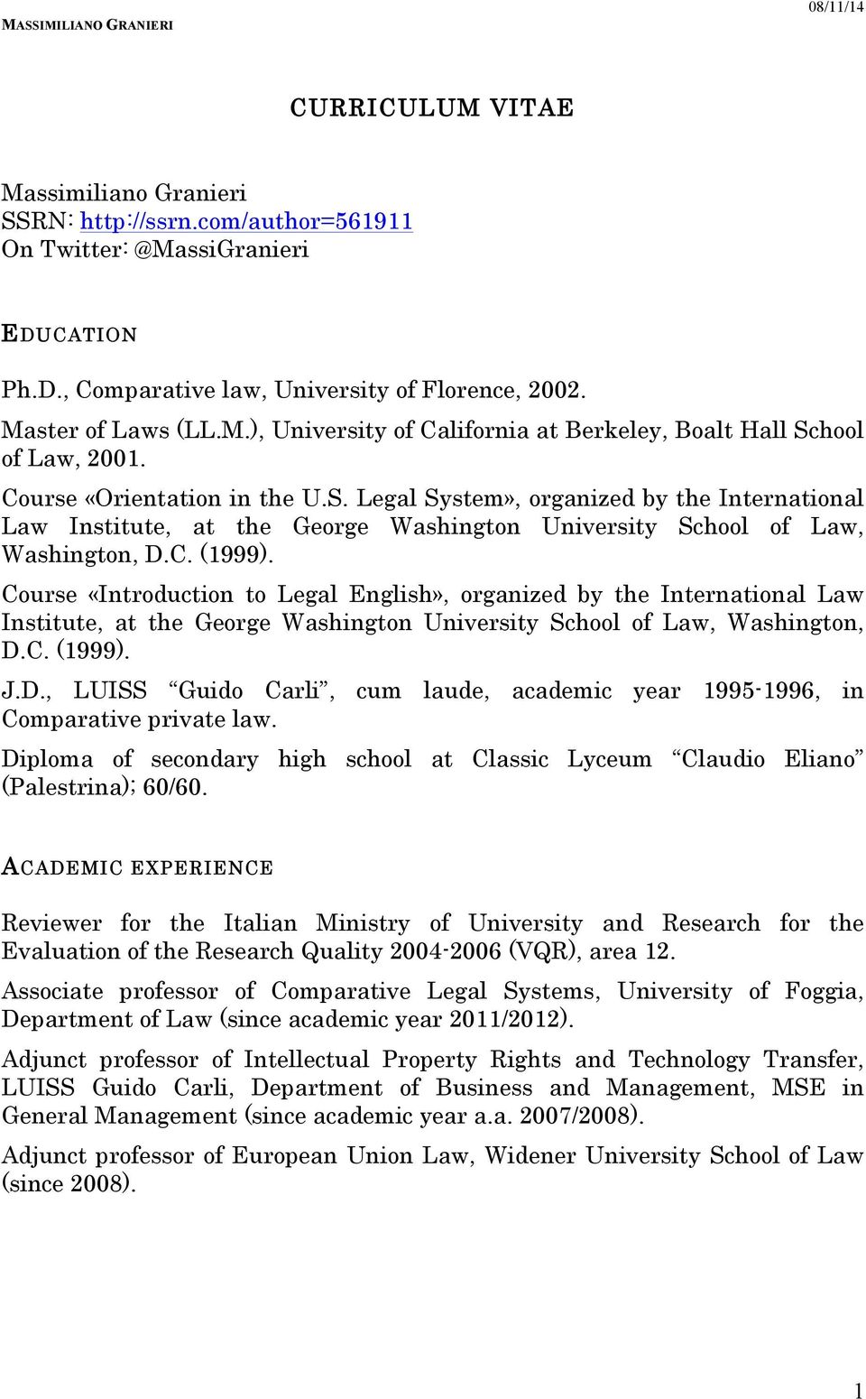 Course «Introduction to Legal English», organized by the International Law Institute, at the George Washington University School of Law, Washington, D.