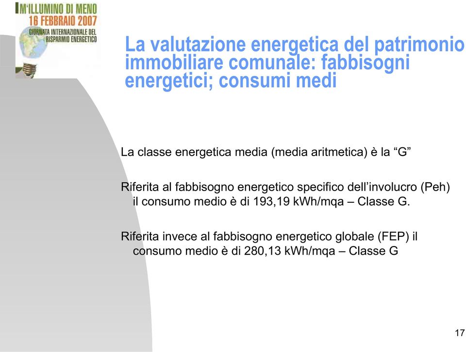 energetico specifico dell involucro (Peh) il consumo medio è di 193,19 kwh/mqa Classe G.