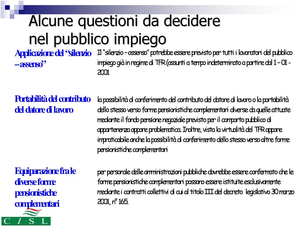 del contributo del datore di lavoro o la portabilità dello stesso verso forme pensionistiche complementari diverse da quelle attuate mediante il fondo pensione negoziale previsto per il comparto