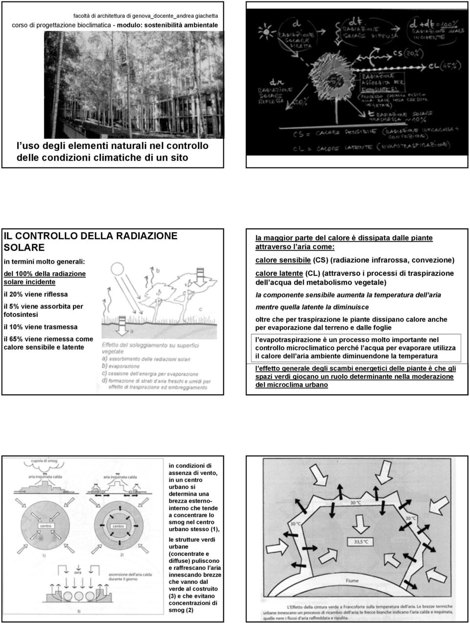 viene trasmessa il 65% viene riemessa come calore sensibile e latente la maggior parte del calore è dissipata dalle piante attraverso l aria come: calore sensibile (CS) (radiazione infrarossa,