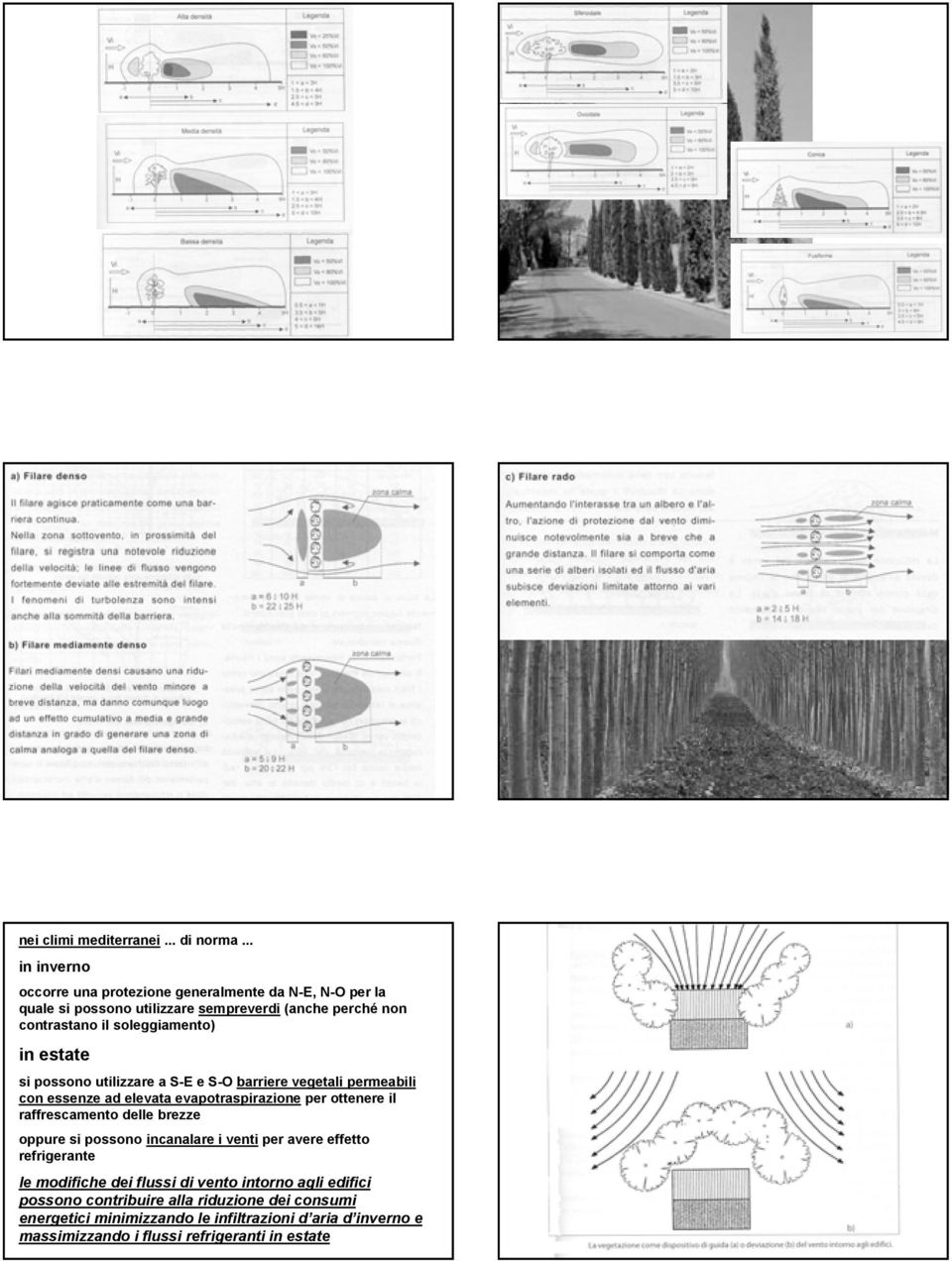 in estate si possono utilizzare a S-E e S-O barriere vegetali permeabili con essenze ad elevata evapotraspirazione per ottenere il raffrescamento delle