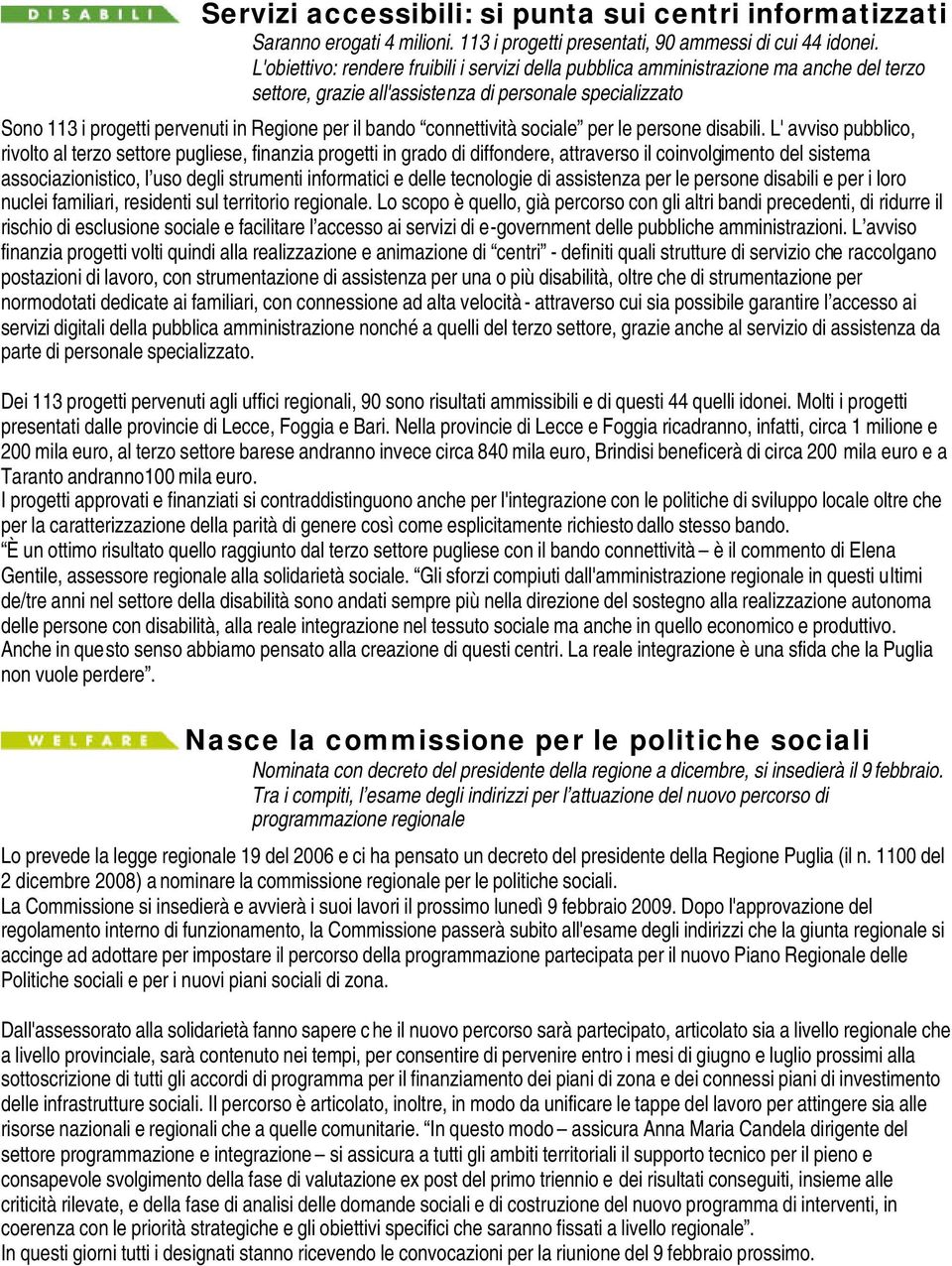 bando connettività sociale per le persone disabili.