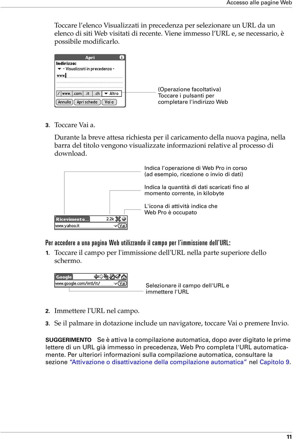 Durante la breve attesa richiesta per il caricamento della nuova pagina, nella barra del titolo vengono visualizzate informazioni relative al processo di download.