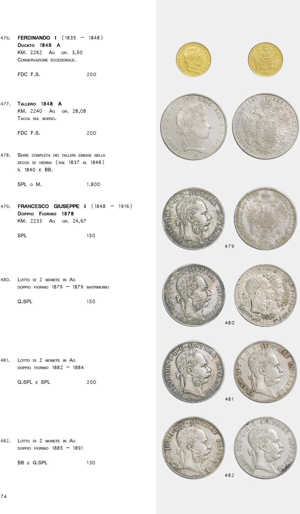 SPL O M. 1.800 479. FRANCESCO GIUSEPPE I (1848 1916) DOPPIO FIORINO 1878 KM. 2233 AG GR. 24,67 SPL 150 479 480.