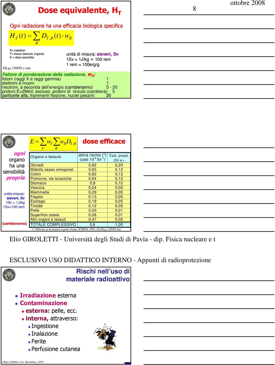 particelle alfa, frammenti fissione, nuclei pesanti 20 R unità di misura: sievert, Sv 1Sv = 1J/kg = 100 rem 1 rem = 100erg/g 8 ogni organo ha una sensibilità propria unità misura: sievert, Sv 1Sv =