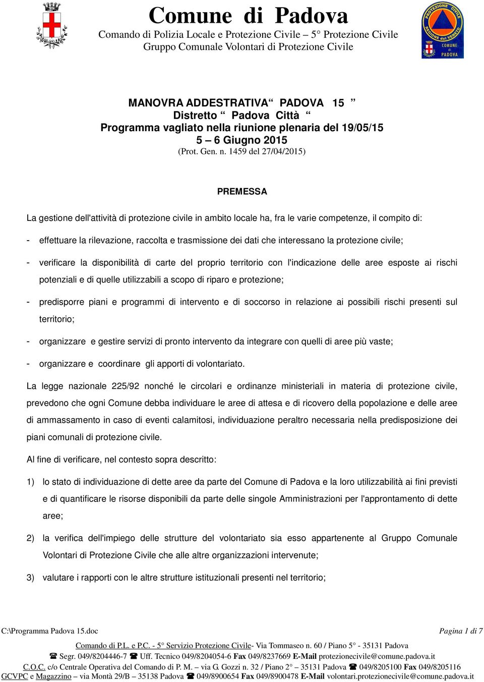 lla riunione plenaria del 19/05/15 5 6 Giugno 2015 (Prot. Gen. n.