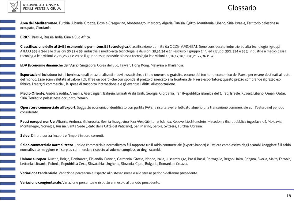 Brasile, Russia, India, Cina e Sud Africa. Classificazione delle attività economiche per intensità tecnologica.classificazione definita da OCDE-EUROSTAT.