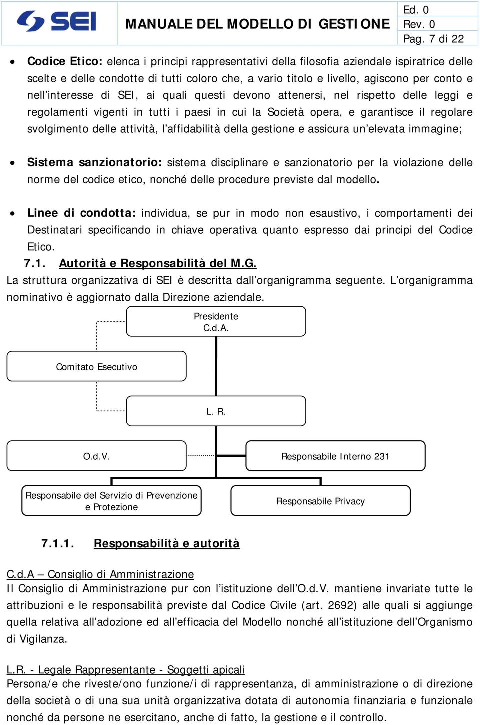 l affidabilità della gestione e assicura un elevata immagine; Sistema sanzionatorio: sistema disciplinare e sanzionatorio per la violazione delle norme del codice etico, nonché delle procedure