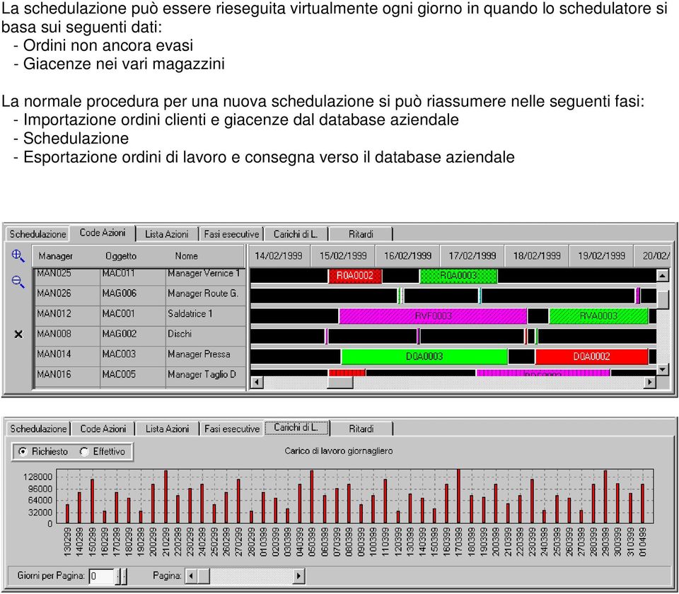 nuova schedulazione si può riassumere nelle seguenti fasi: - Importazione ordini clienti e giacenze