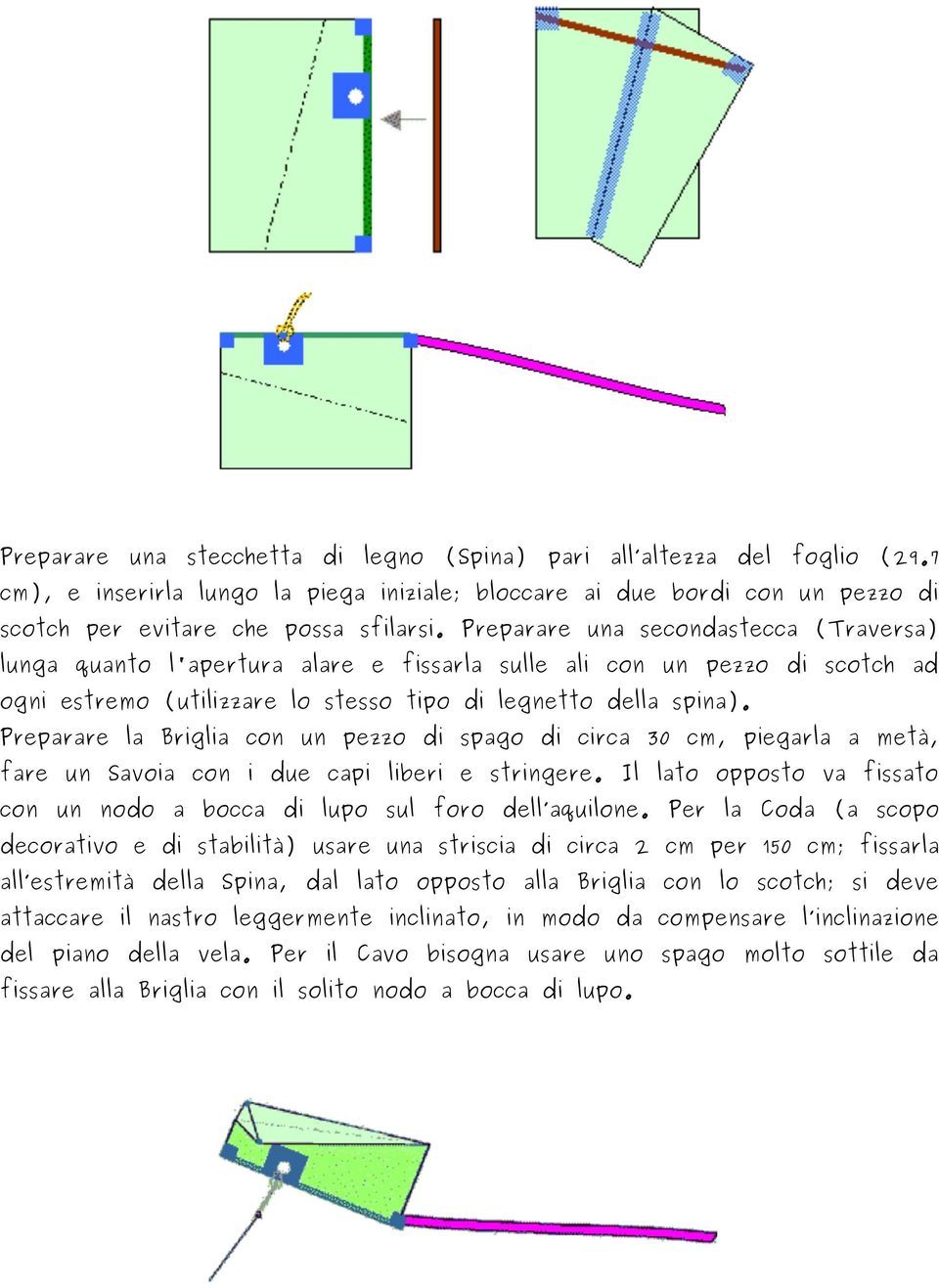 Prprr Brigli con un pzzo spgo circ 30 cm, pigr mtà, fr un Svoi con i du cpi libri strgr. Il to opposto v fissto con un nodo bocc lupo sul foro dll quon.