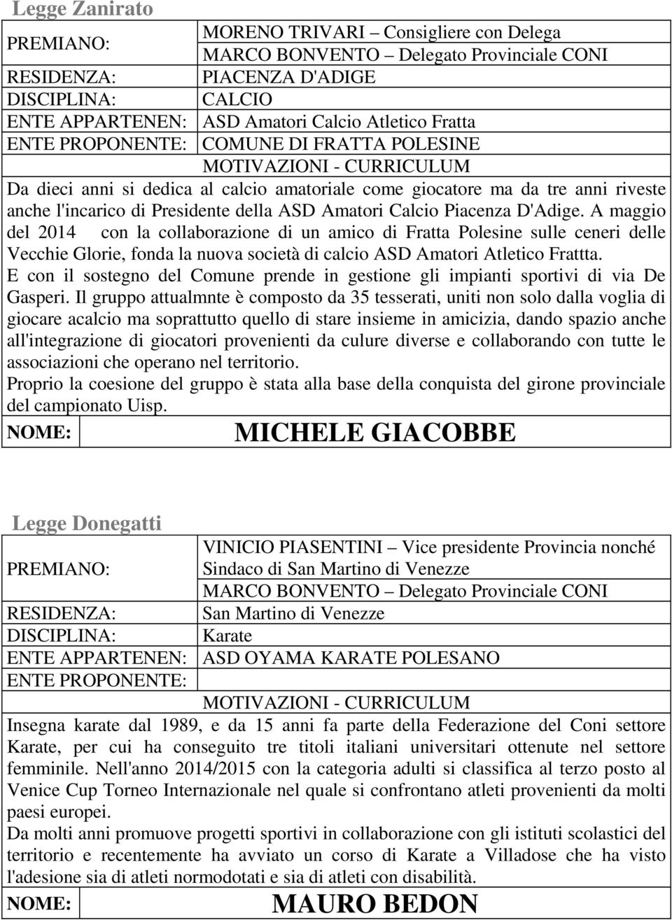 A maggio del 2014 con la collaborazione di un amico di Fratta Polesine sulle ceneri delle Vecchie Glorie, fonda la nuova società di calcio ASD Amatori Atletico Frattta.