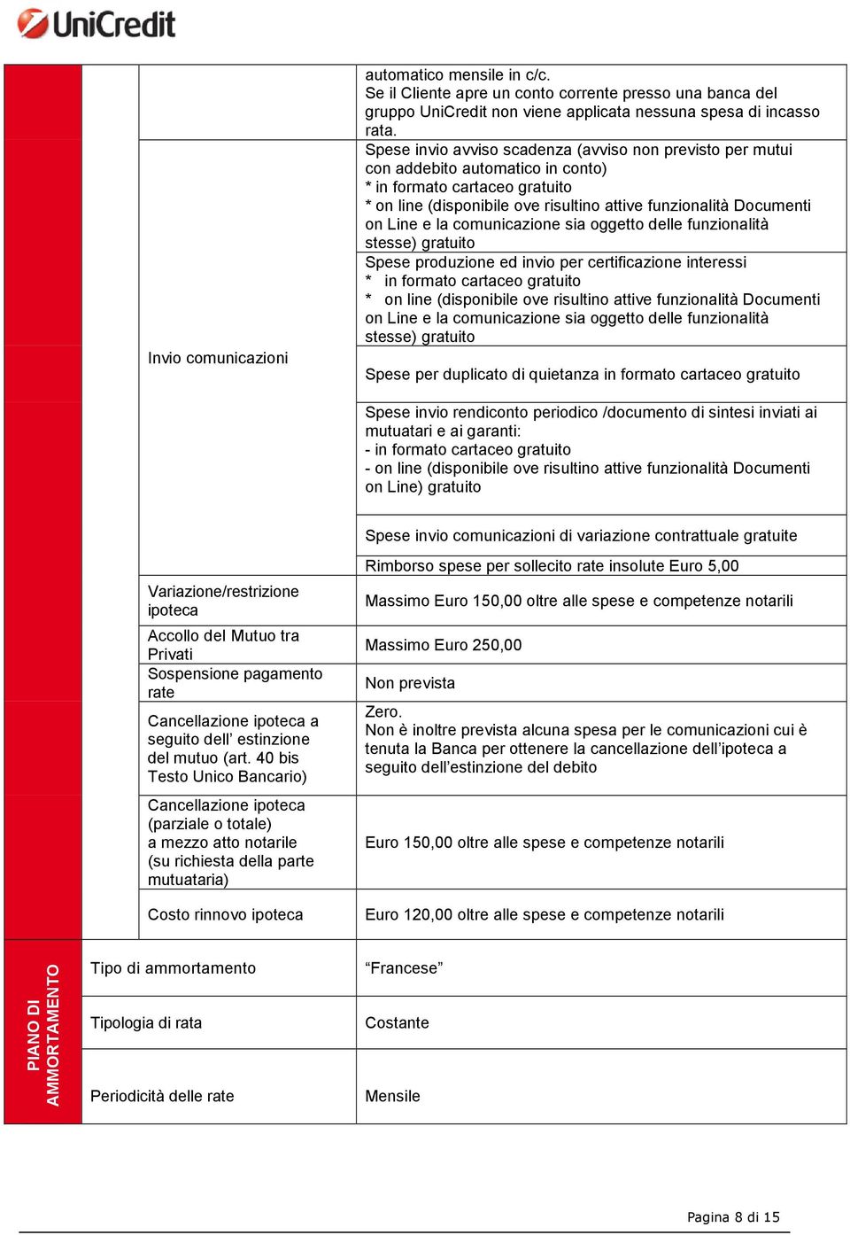 e la comunicazione sia oggetto delle funzionalità stesse) gratuito Spese produzione ed invio per certificazione interessi * in formato cartaceo gratuito * on line (disponibile ove risultino attive