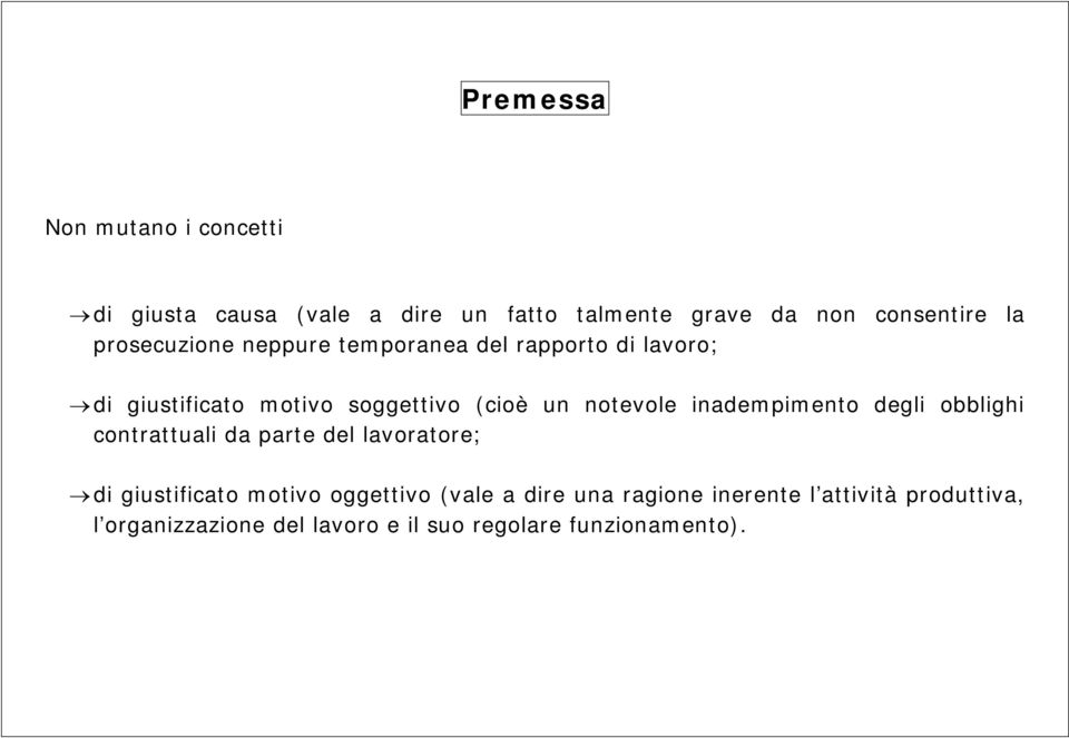 inadempimento degli obblighi contrattuali da parte del lavoratore; di giustificato motivo oggettivo (vale a