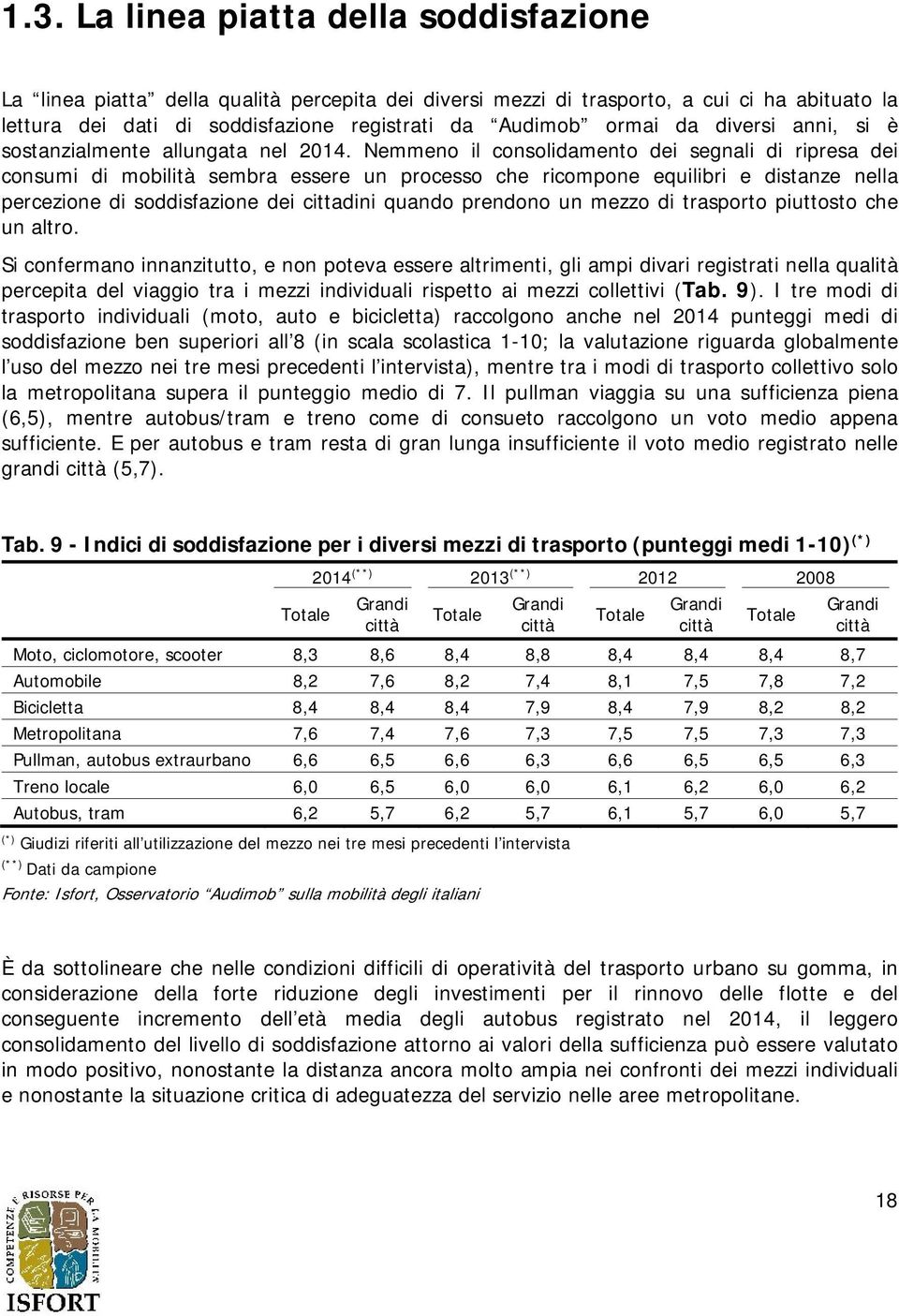 Nemmeno il consolidamento dei segnali di ripresa dei consumi di mobilità sembra essere un processo che ricompone equilibri e distanze nella percezione di soddisfazione dei cittadini quando prendono