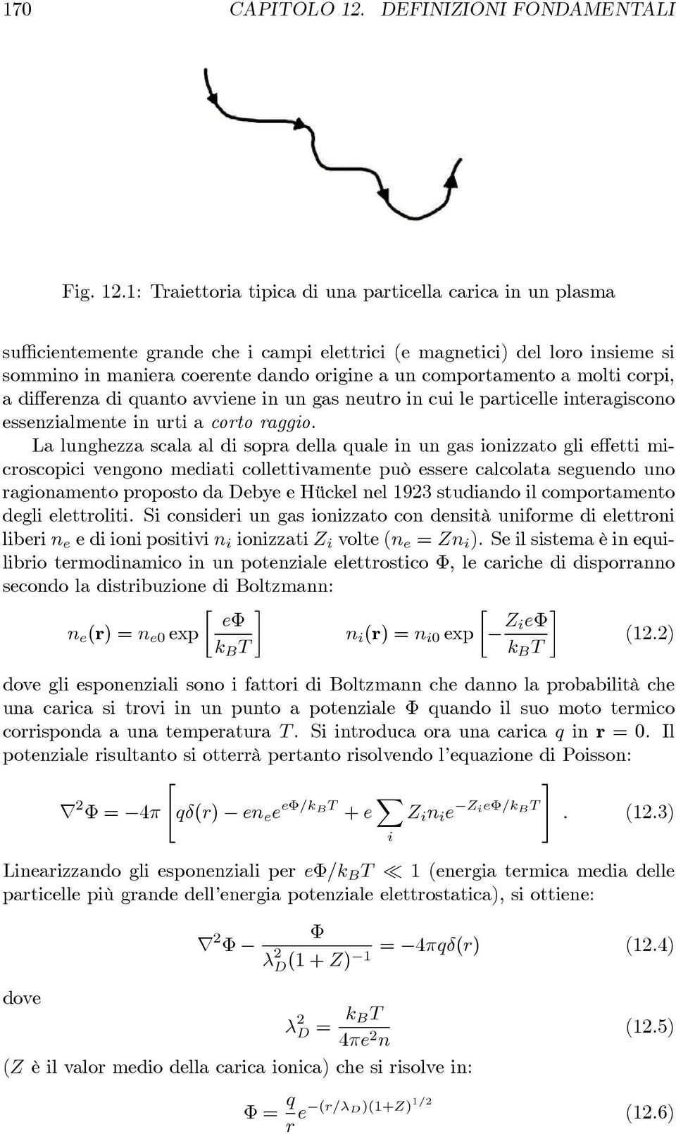 1: Traiettoria tipica di una particella carica in un plasma sufficientemente grande che i campi elettrici (e magnetici) del loro insieme si sommino in maniera coerente dando origine a un