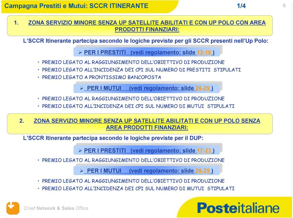 PRESTITI (vedi regolamento: slide 13-16 ) PREMIO LEGATO AL RAGGIUNGIMENTO DELL OBIETTIVO DI PRODUZIONE PREMIO LEGATO ALL INCIDENZA DEI CPI SUL NUMERO DI PRESTITI STIPULATI PREMIO LEGATO A PRONTISSIMO