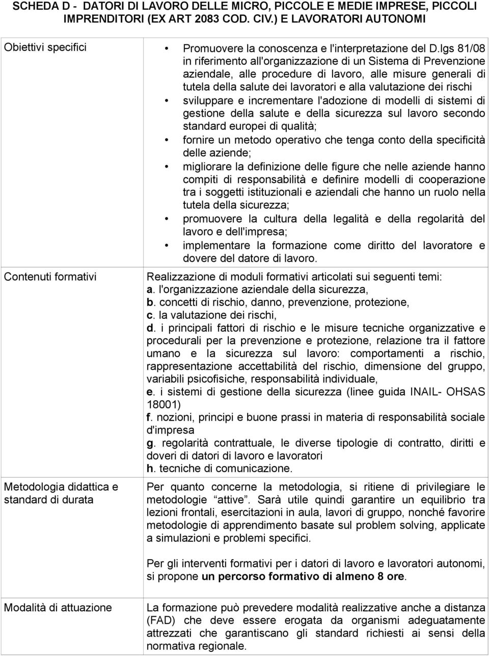 lgs 81/08 in riferimento all'organizzazione di un Sistema di Prevenzione aziendale, alle procedure di lavoro, alle misure generali di tutela della salute dei lavoratori e alla valutazione dei rischi