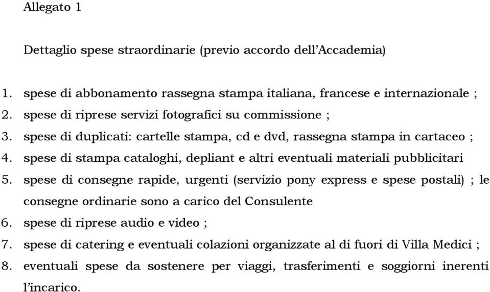 spese di stampa cataloghi, depliant e altri eventuali materiali pubblicitari 5.