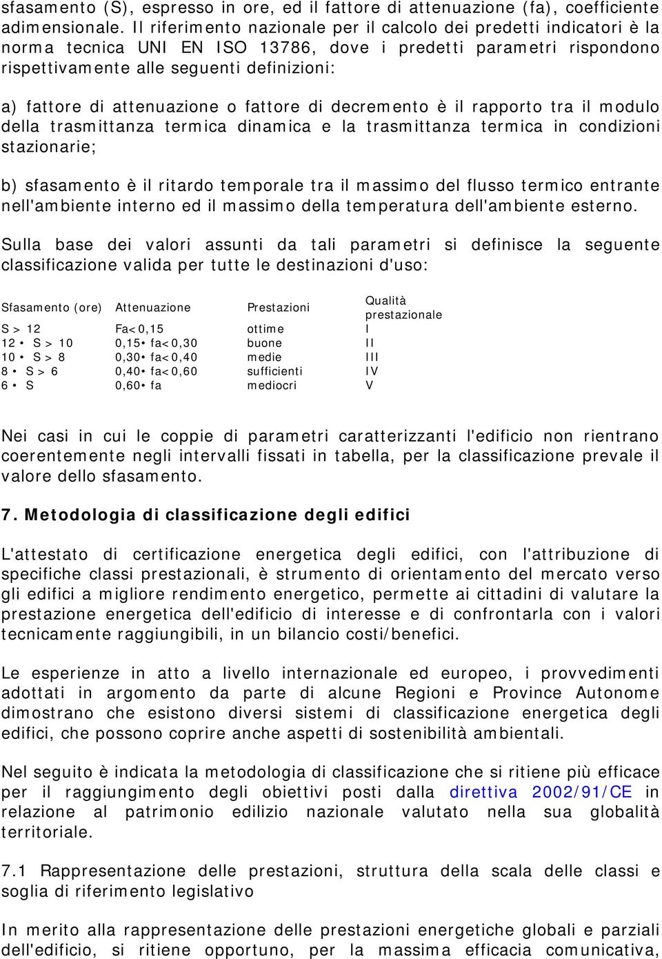 attenuazione o fattore di decremento è il rapporto tra il modulo della trasmittanza termica dinamica e la trasmittanza termica in condizioni stazionarie; b) sfasamento è il ritardo temporale tra il