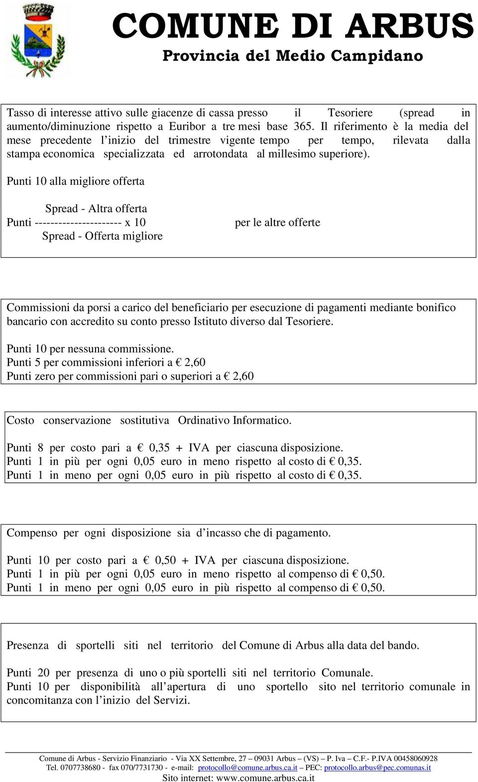 Punti 10 alla migliore offerta Spread - Altra offerta Punti ---------------------- x 10 Spread - Offerta migliore per le altre offerte Commissioni da porsi a carico del beneficiario per esecuzione di