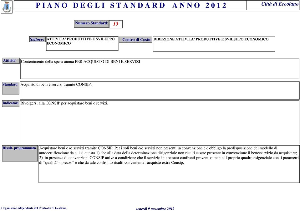 Per i soli beni e/o servizi non presenti in convenzione è d'obbligo la predisposizione del modello di autocertificazione da cui si attesta 1) che alla data della determinazione dirigenziale non