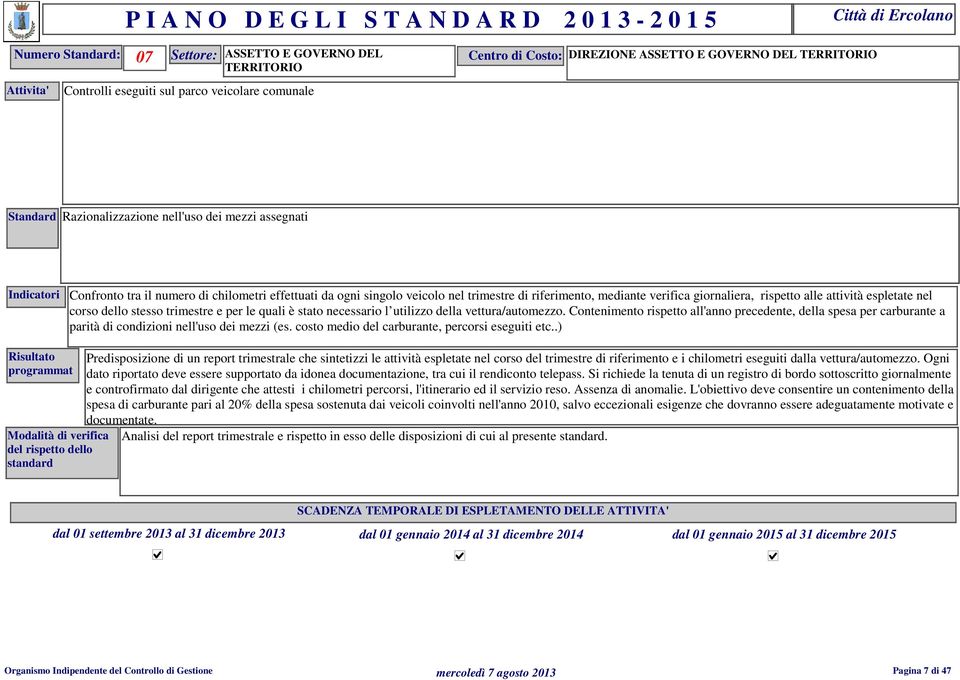 espletate nel crs dell stess trimestre e per le quali è stat necessari l utilizz della vettura/autmezz.