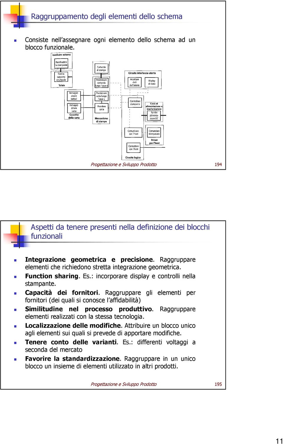 Raggruppare elementi che richiedono stretta integrazione geometrica. Function sharing. Es.: incorporare display e controlli nella stampante. Capacità dei fornitori.