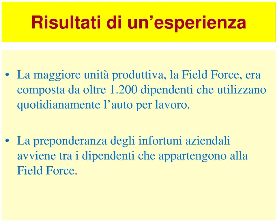 200 dipendenti che utilizzano quotidianamente l auto per lavoro.