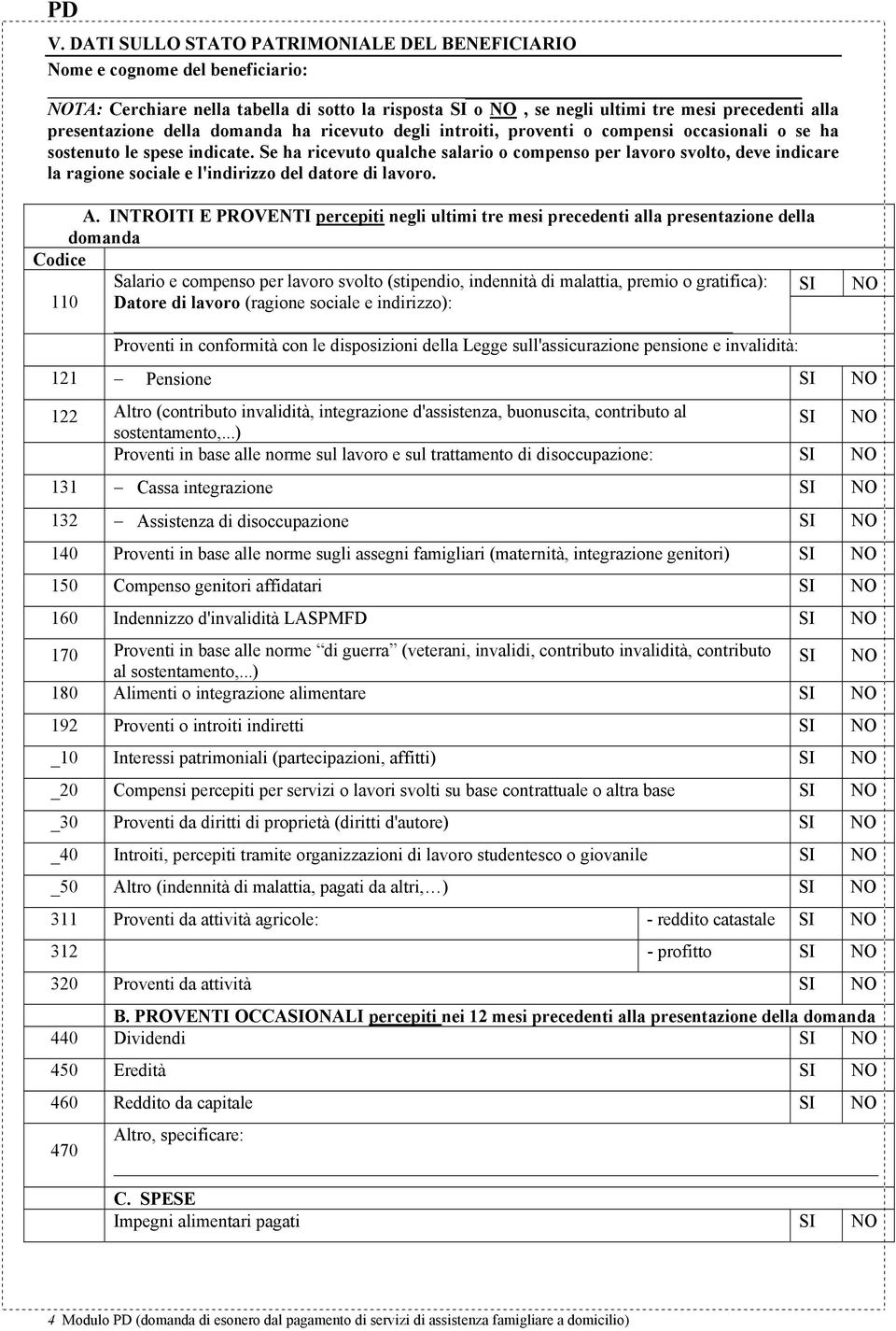 Se ha ricevuto qualche salario o compenso per lavoro svolto, deve indicare la ragione sociale e l'indirizzo del datore di lavoro. Codice 110 A.