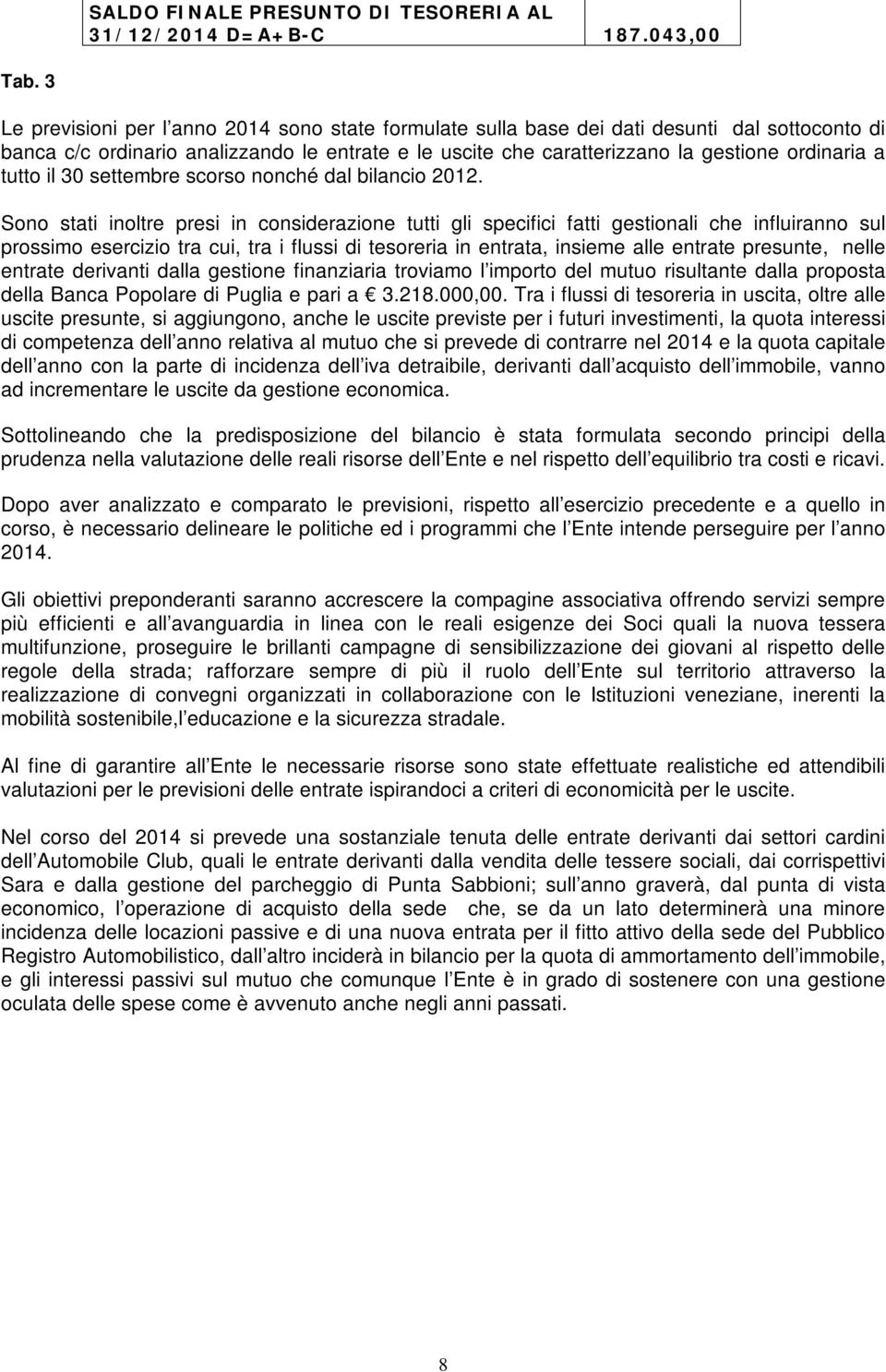 tutto il 30 settembre scorso nonché dal bilancio 2012.