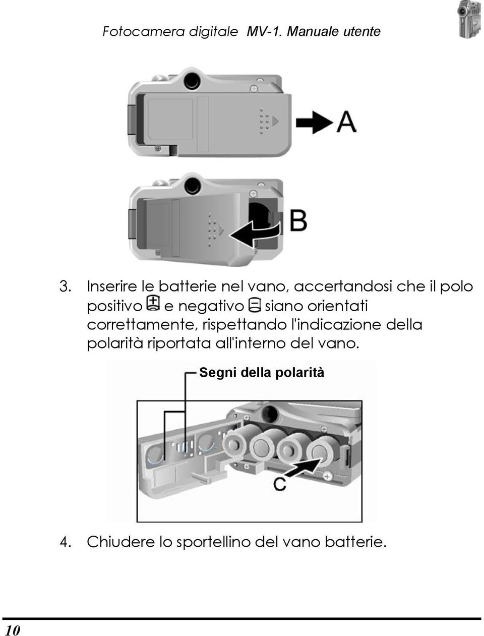 negativo siano orientati correttamente, rispettando l'indicazione della