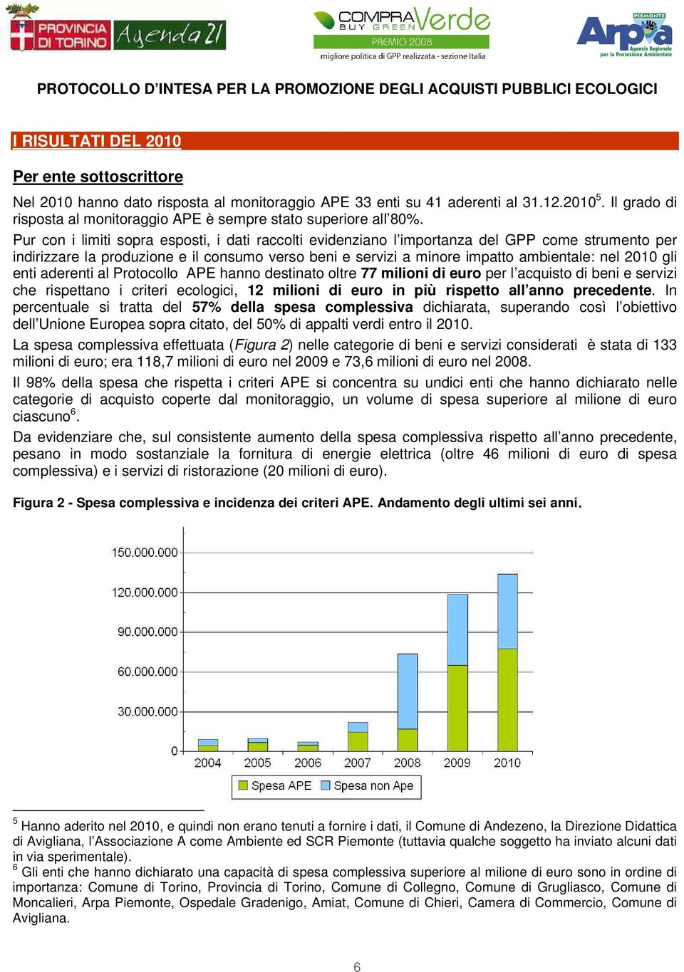 Pur con i limiti sopra esposti, i dati raccolti evidenziano l importanza del GPP come strumento per indirizzare la produzione e il consumo verso beni e servizi a minore impatto ambientale: nel 2010