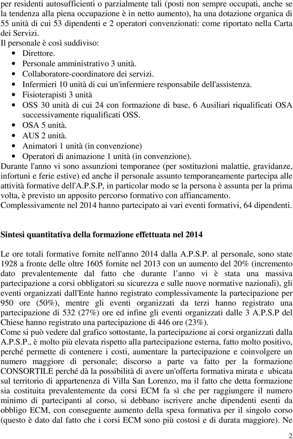 Infermieri 10 unità di cui un'infermiere responsabile dell'assistenza.