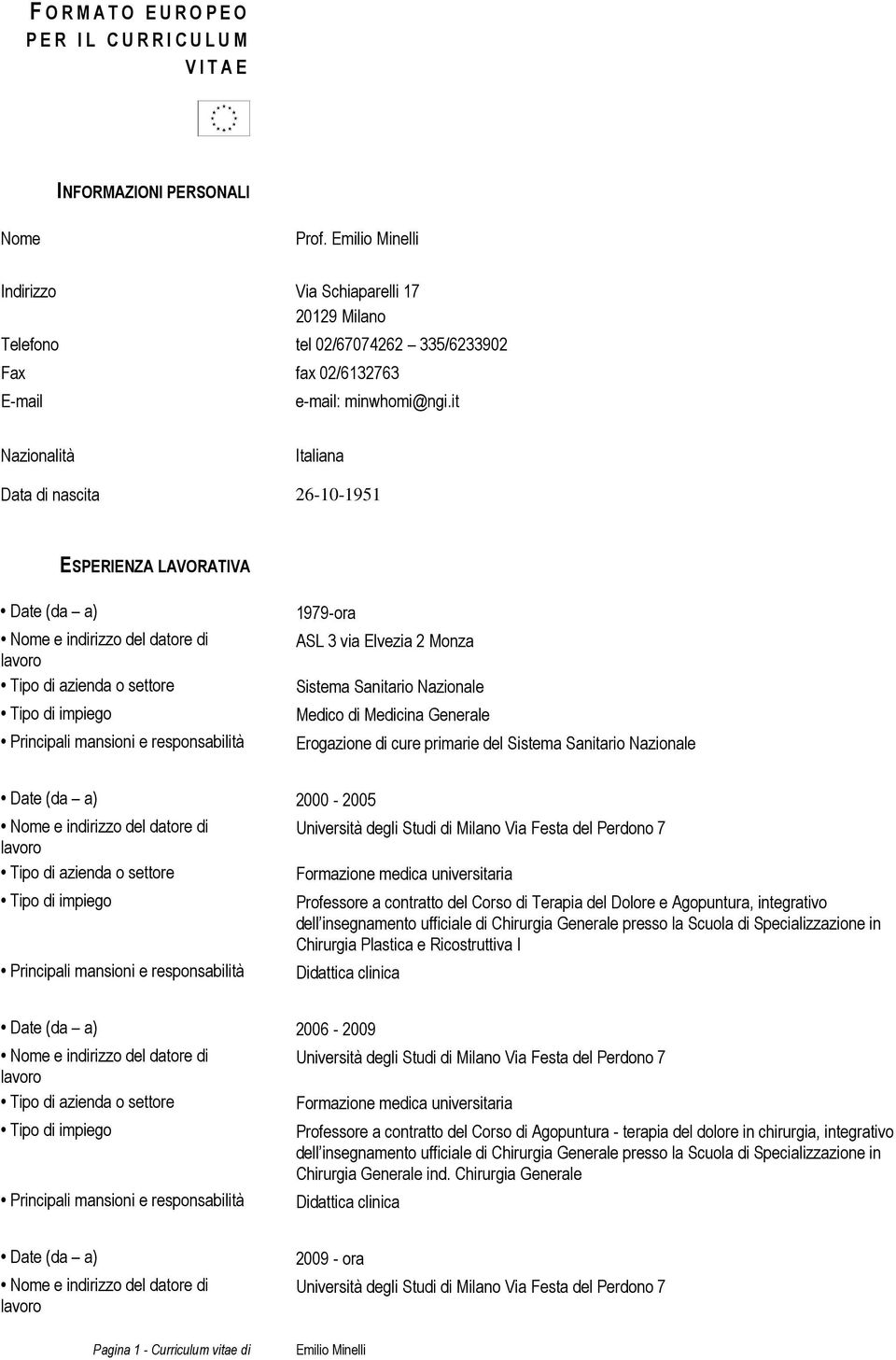 it Nazionalità Italiana Data di nascita 26-10-1951 ESPERIENZA LAVORATIVA 1979-ora ASL 3 via Elvezia 2 Monza Sistema Sanitario Nazionale Medico di Medicina Generale Erogazione di cure primarie del