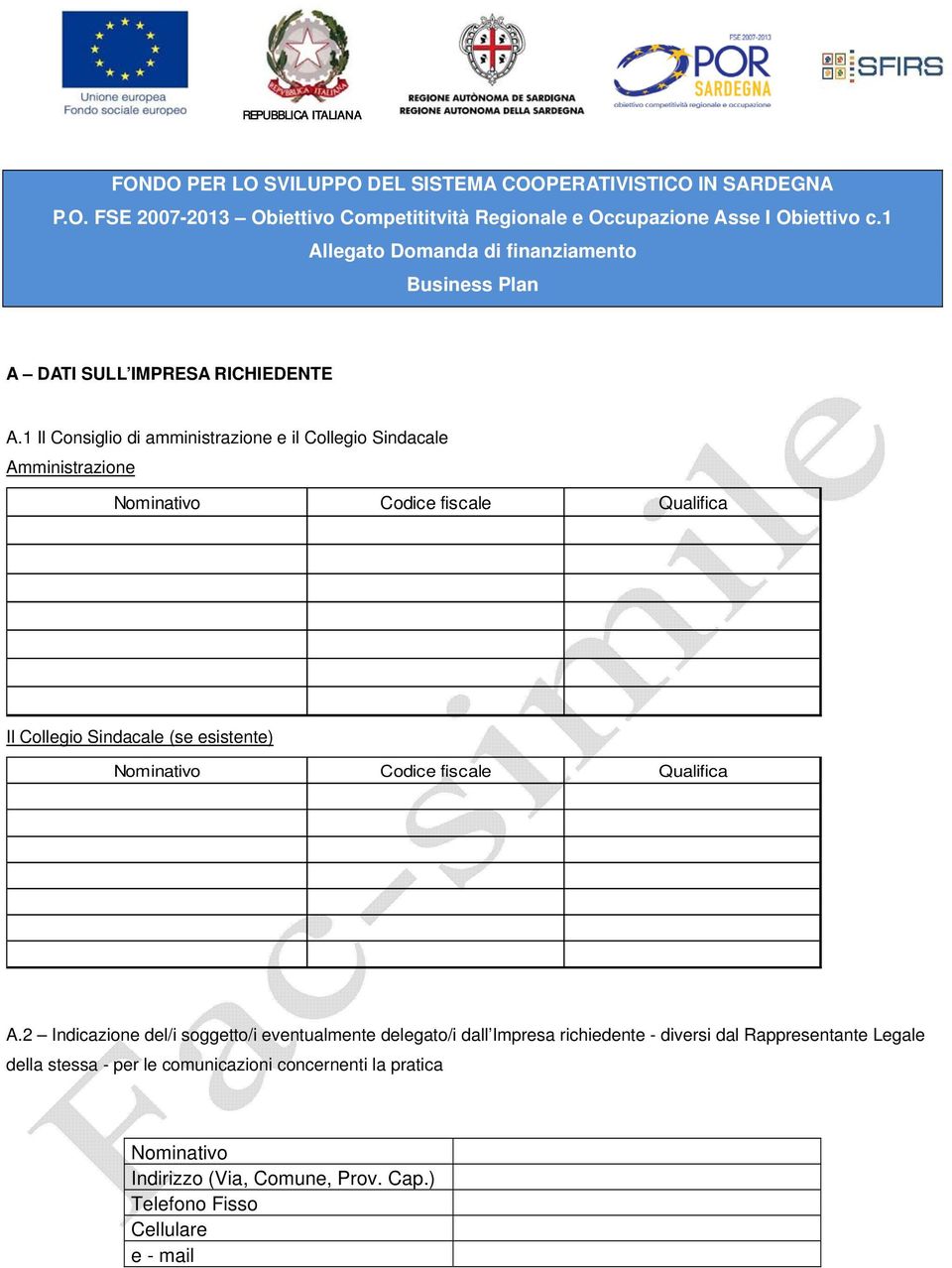 1 Il Consiglio di amministrazione e il Collegio Sindacale Amministrazione Nominativo Codice fiscale Qualifica Il Collegio Sindacale (se esistente) Nominativo Codice