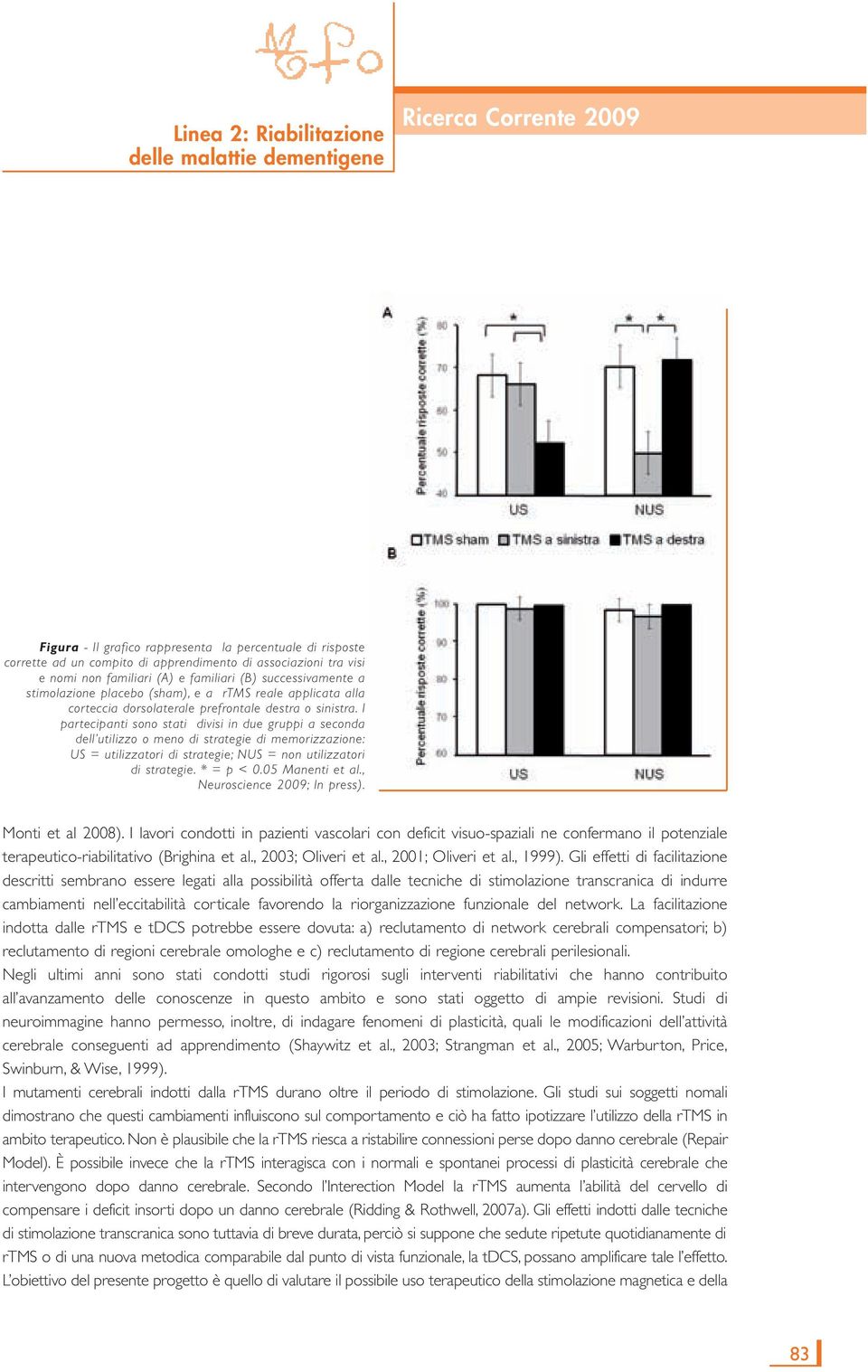 I partecipanti sono stati divisi in due gruppi a seconda dell utilizzo o meno di strategie di memorizzazione: US = utilizzatori di strategie; NUS = non utilizzatori di strategie. * = p < 0.