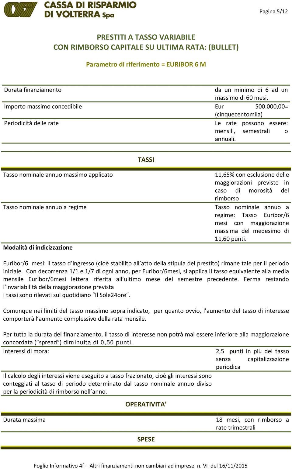 TASSI Tasso nominale annuo massimo applicato Tasso nominale annuo a regime Modalità di indicizzazione 11,65% con esclusione delle maggiorazioni previste in caso di morosità del rimborso Tasso