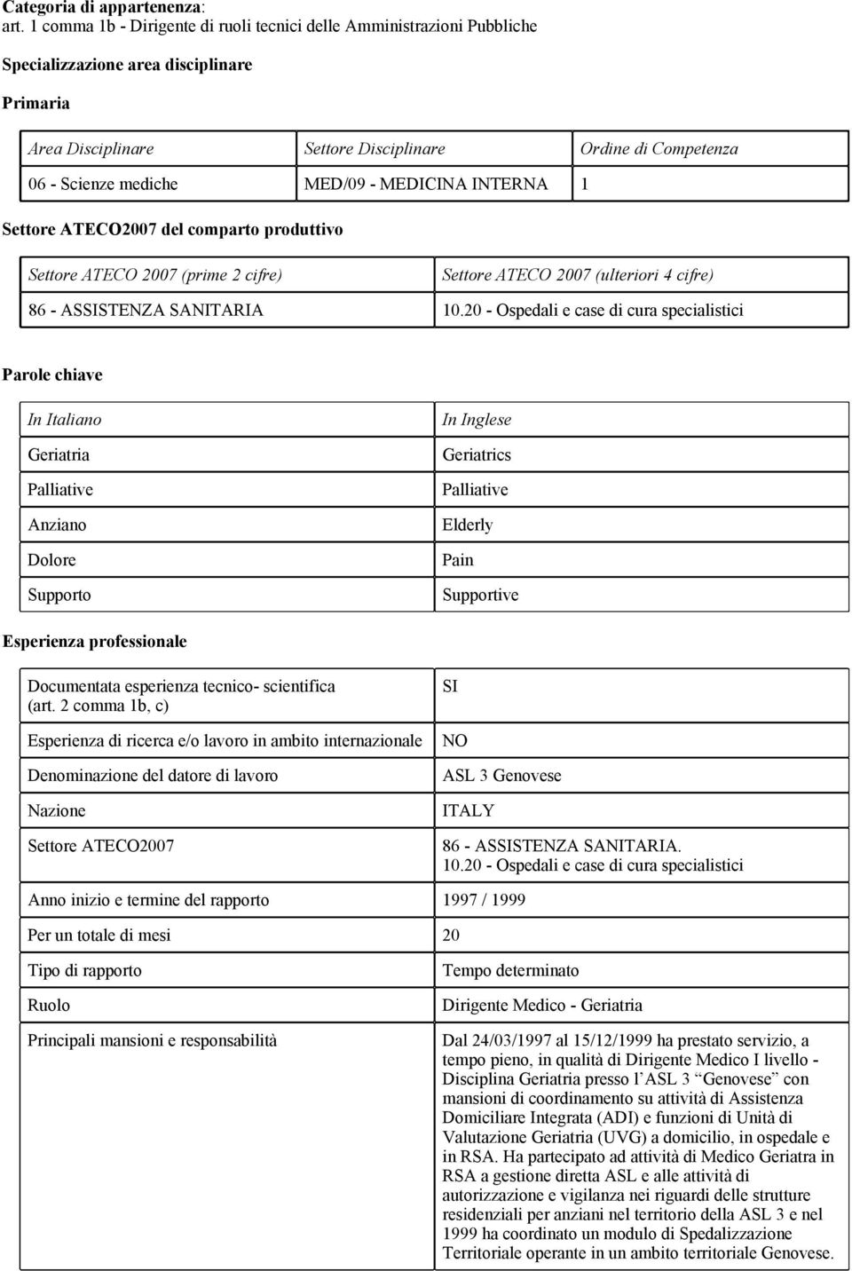 MED/09 - MEDICINA INTERNA 1 Settore ATECO2007 del comparto produttivo Settore ATECO 2007 (prime 2 cifre) Settore ATECO 2007 (ulteriori 4 cifre) 86 - ASSTENZA SANITARIA 10.