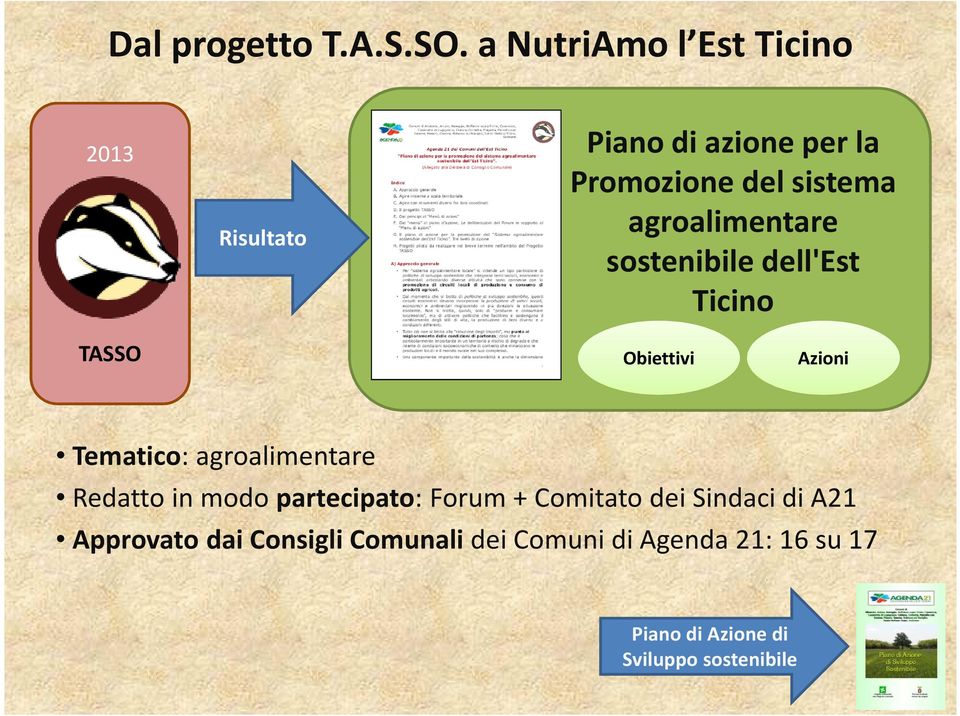 agroalimentare sostenibile dell'est Ticino TASSO Obiettivi Azioni Tematico: agroalimentare