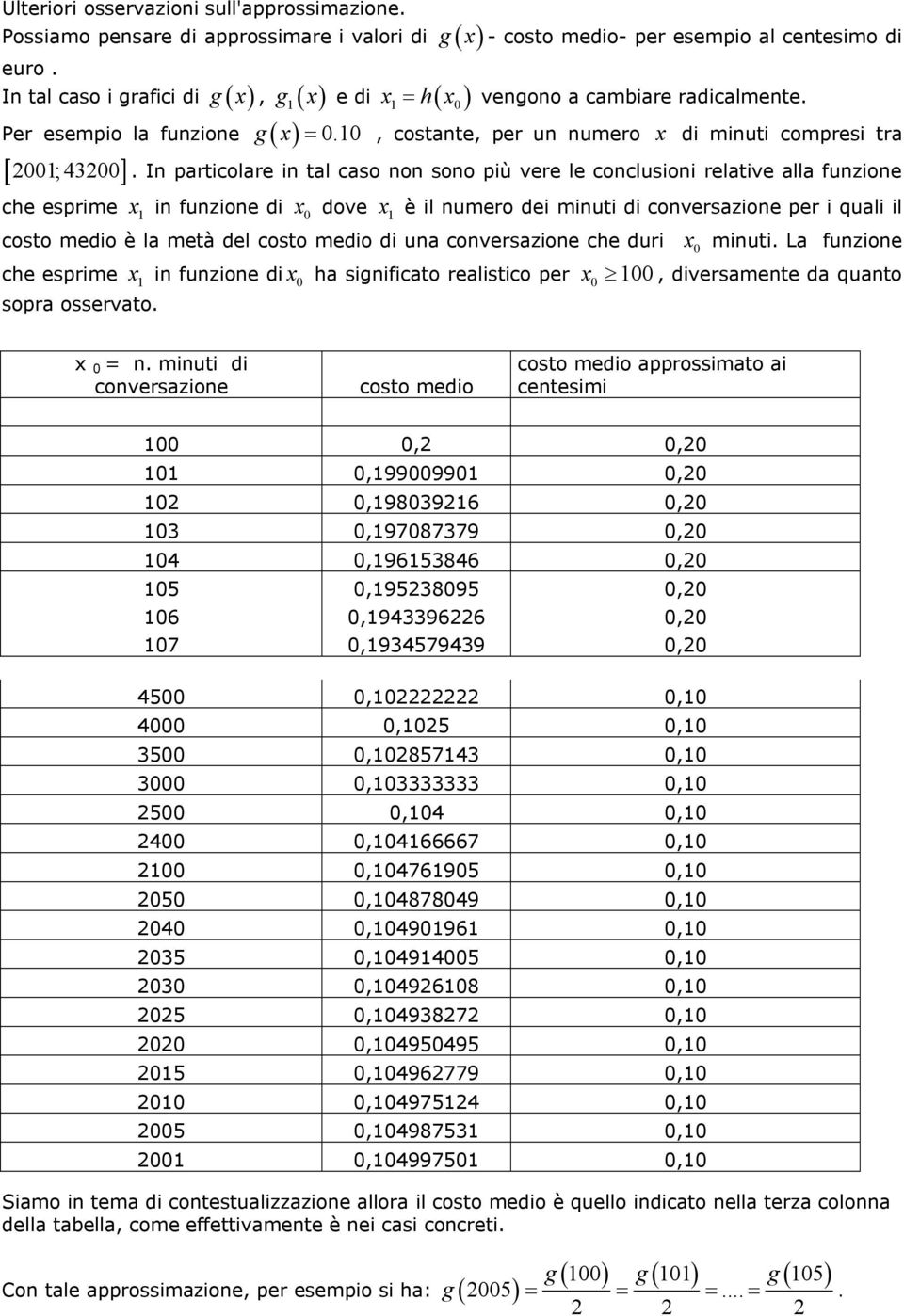 , costante, per un numero x di minuti compresi tra ;43.