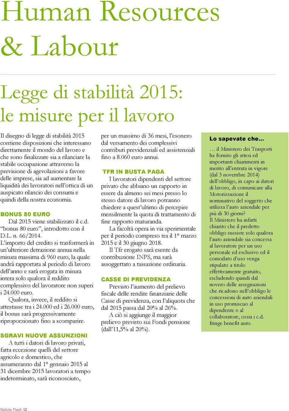 dei consumi e quindi della nostra economia. BONUS 80 EURO Dal 2015 viene stabilizzato il c.d. bonus 80 euro, introdotto con il D.L. n. 66/2014.