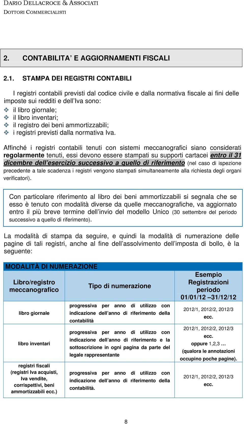 registro dei beni ammortizzabili; i registri previsti dalla normativa Iva.