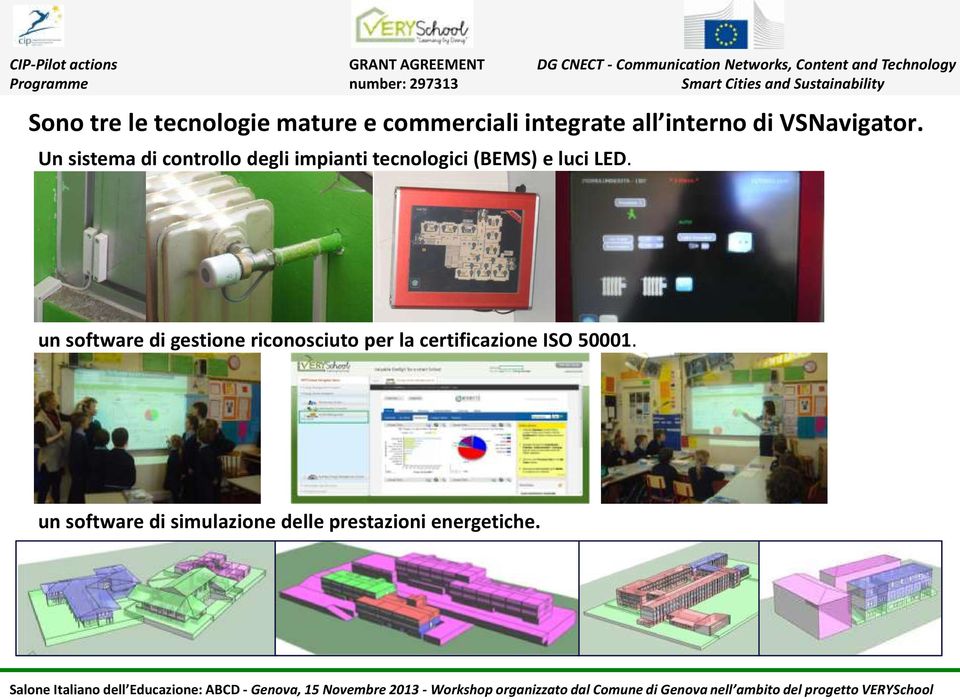 Un sistema di controllo degli impianti tecnologici (BEMS) e luci LED.