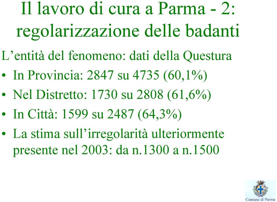 Nel Distretto: 1730 su 2808 (61,6%) In Città: 1599 su 2487 (64,3%) La