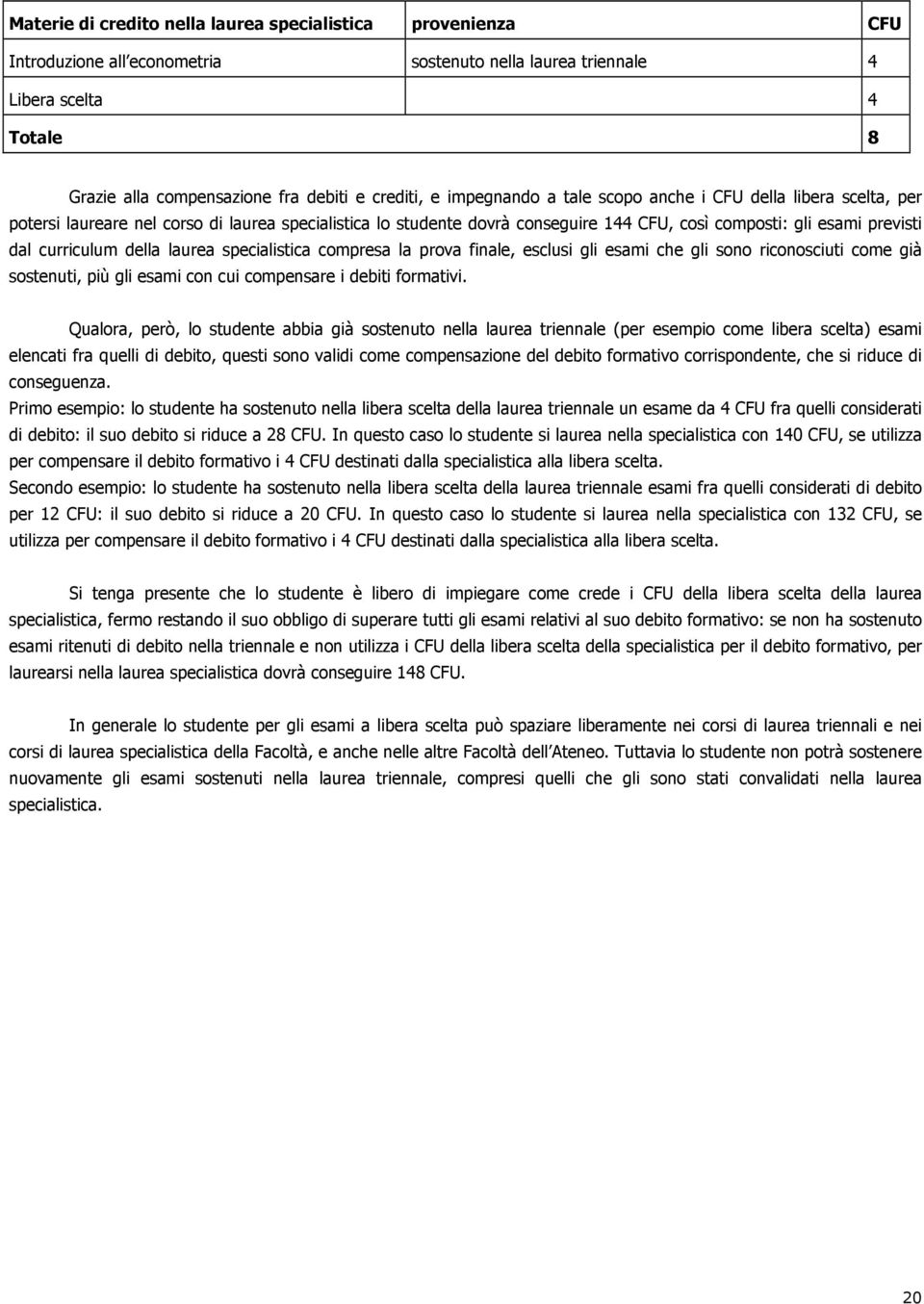 della laurea specialistica compresa la prova finale, esclusi gli esami che gli sono riconosciuti come già sostenuti, più gli esami con cui compensare i debiti formativi.