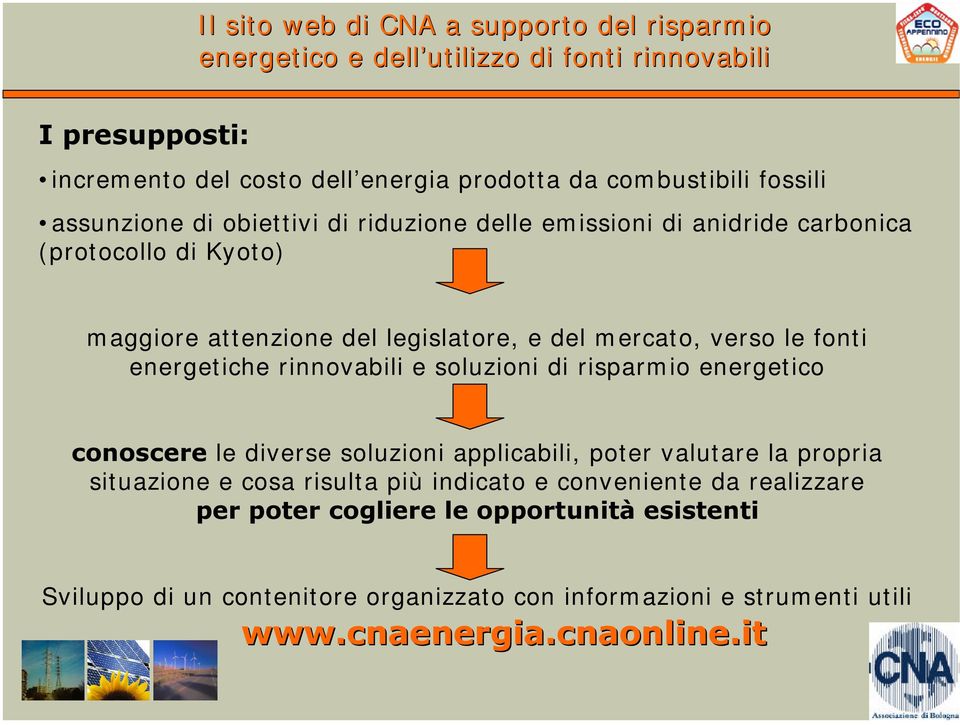 risparm io energet ico FRQRVFHUH le diverse soluzioni applicabili, poter valutare la propria situazione e cosa risulta più indicato e conveniente